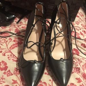 BLACK WRAP HEELS SIZE 12